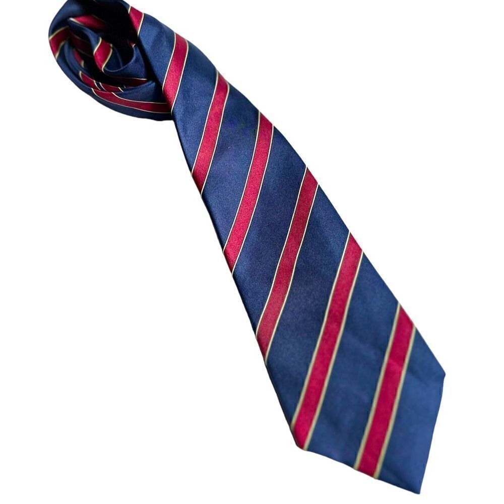 Vintage Italian Silk blue and red striped Madelios Tie.